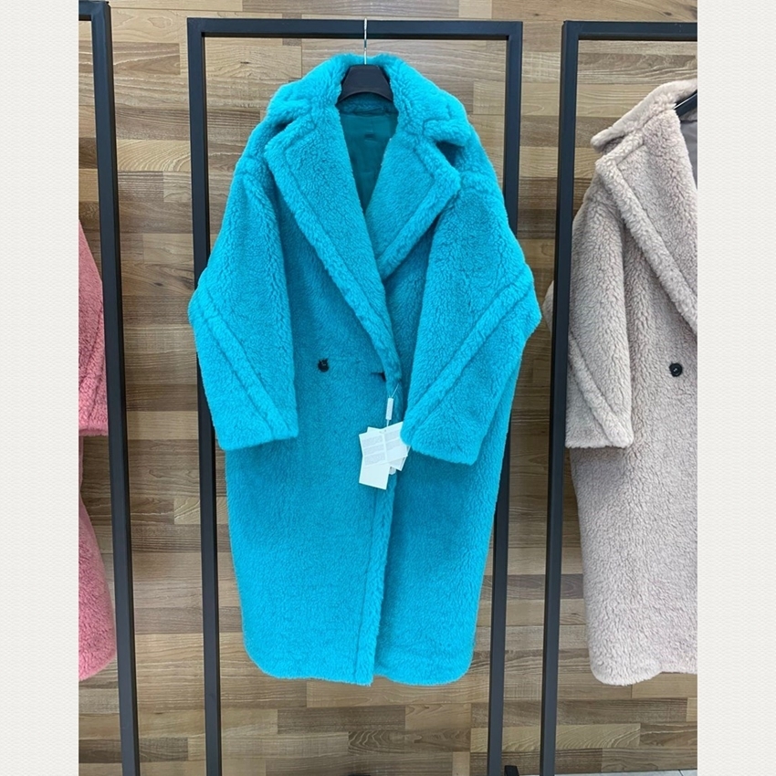 Women Alpaca coat Fashion Sheep wool Overcoat Winter Long Sleeve Outerwear H921 201112