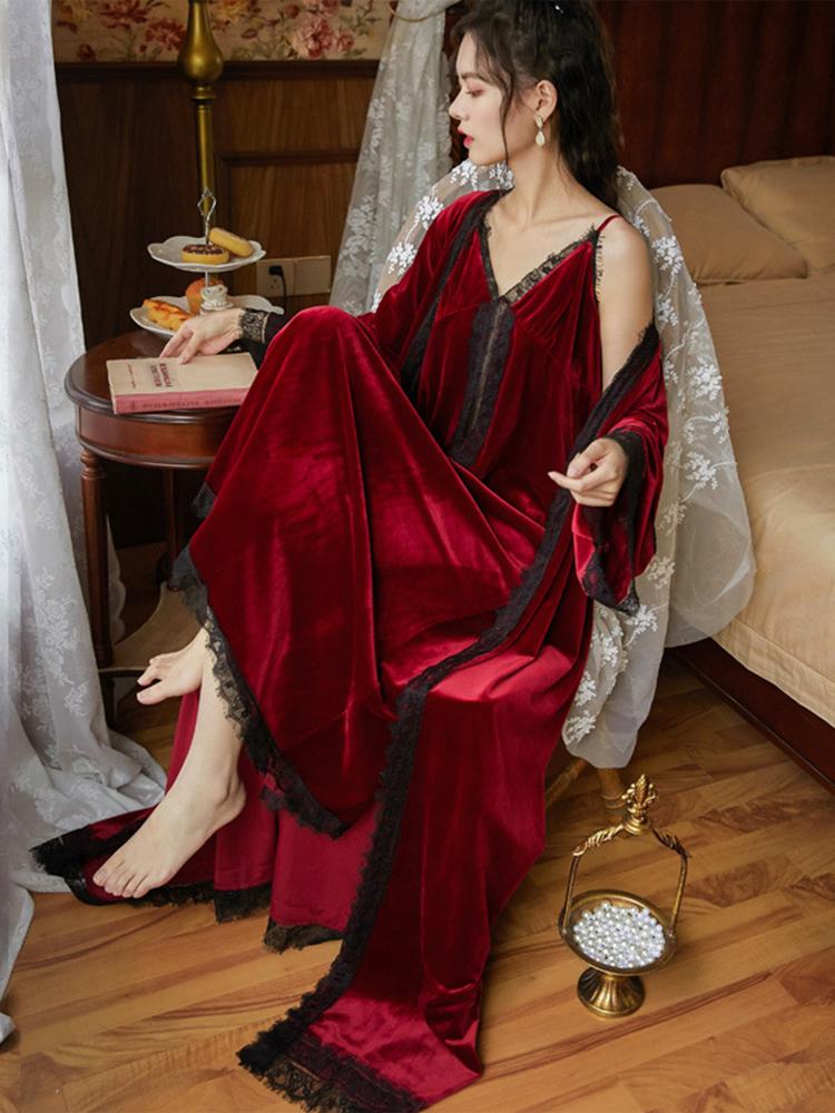 Gold Velvet Robe & Gown Sets 2 Pieces Warm Winter Pajamas Sets Women Sexy Lace Robe Pajamas Sleepwear Nightwear Homewear, Blue
Gold Velvet Robe & Gown Sets 2 Pieces Warm Winter Pajamas Sets Women Sexy Lace Robe Pajamas Sleepwear Nightwear Homewear, Blue