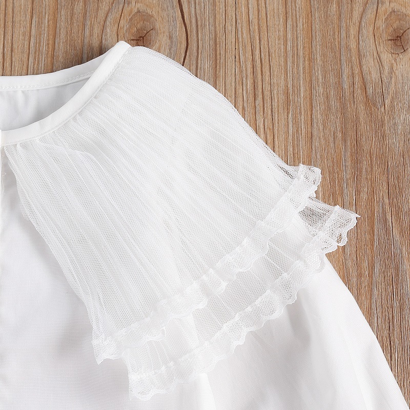 1-6Y Princess Kids Baby Girl Long Sleeve Lace Collar White T-shirt Tops Denim Suspender Skirt 2PCS Children Girls Clothing SetX1019