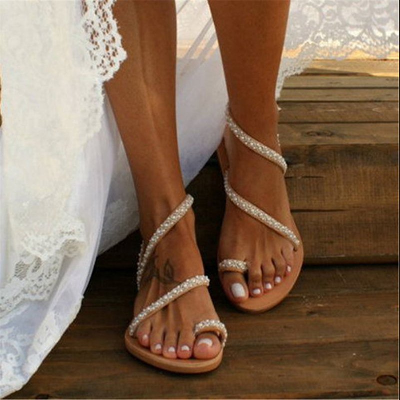 Wedding Shoes Summer Flat Sandals Pearl Decoration Sandals Leather Flats Plus Size women's Shoes, Ecru white
Wedding Shoes Summer Flat Sandals Pearl Decoration Sandals Leather Flats Plus Size women's Shoes, Ecru white