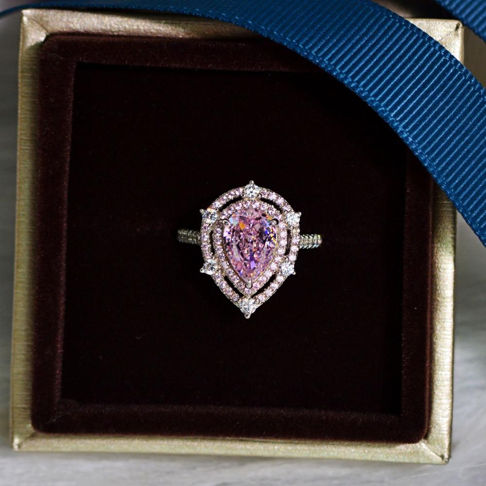 Water Drop Pink Lab Diamond Ring 925 Sterling Silver Jewelry Engagement Wedding Rings For Women Gemstones Gift