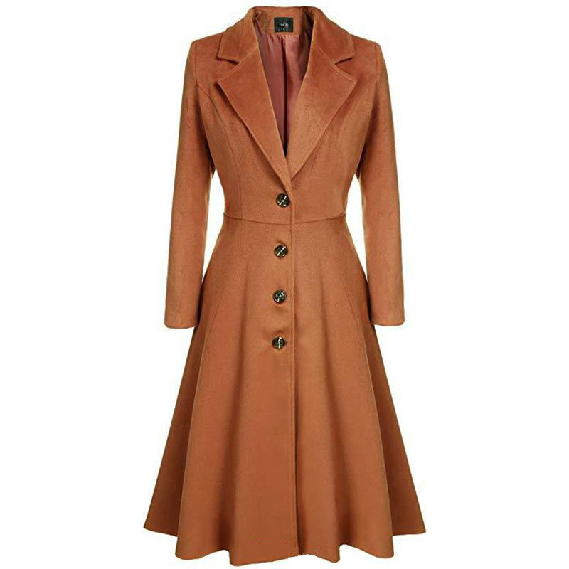 XUXI Elegant Women Mix Warm Winter Mix Long Coat Neck Back Coat A Breast Woman Office Work Swing Female Overcoat Manteau FZ764 201103