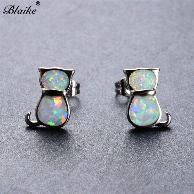 Blaike Cute Cat White/Blue Fire Opal Stud Earrings Animal Jewelry For Women Silver Color Birthstone Earrings Gifts
Blaike Cute Cat White/Blue Fire Opal Stud Earrings Animal Jewelry For Women Silver Color Birthstone Earrings Gifts