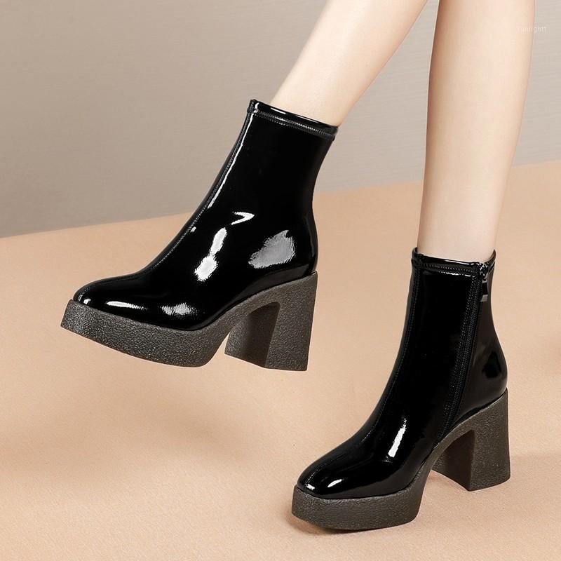 Quality handmade shoes winter women ankle boots block high heels chunky boots patent leather zipper 2020 platform western1, Black
Quality handmade shoes winter women ankle boots block high heels chunky boots patent leather zipper 2020 platform western1, Black