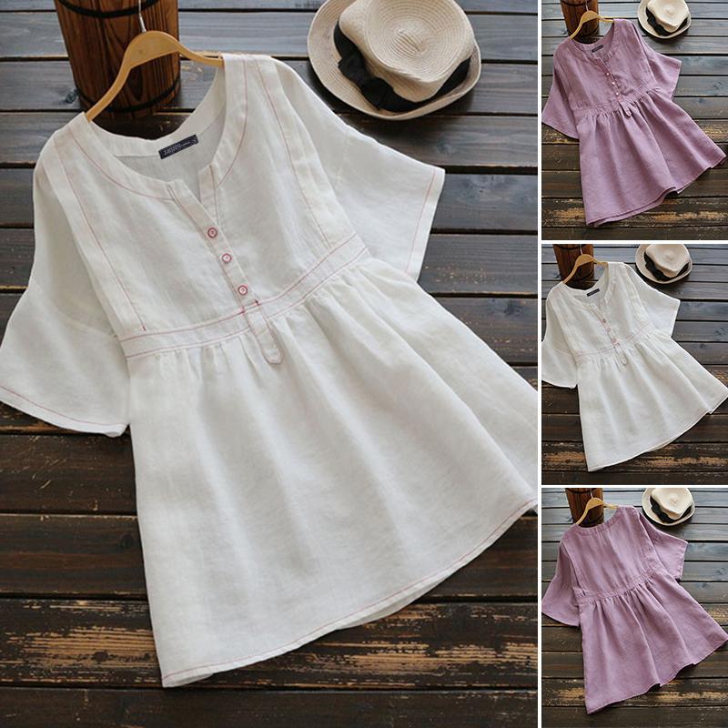 ZANZEA 2020 Summer Women Blouses Shirts Casual Cotton Linen Blusas Work Office Tunic Tops Short Sleeve Leisure Plain Shirt, White
ZANZEA 2020 Summer Women Blouses Shirts Casual Cotton Linen Blusas Work Office Tunic Tops Short Sleeve Leisure Plain Shirt, White