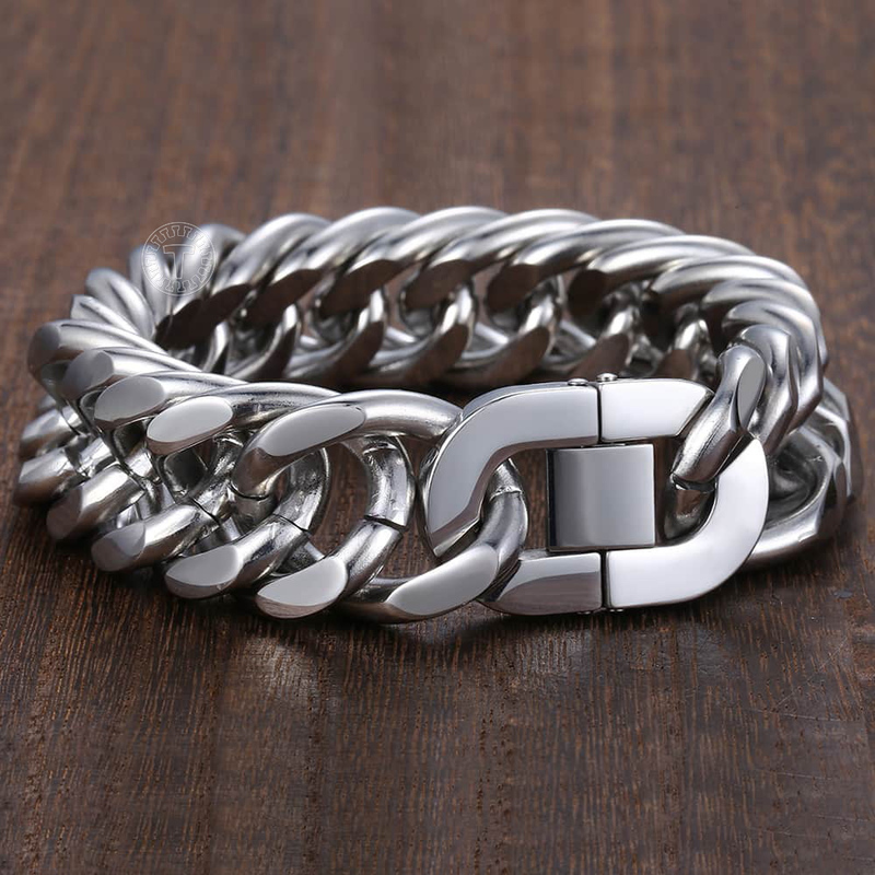 Davieslee 18/22mm Heavy Men's Bracelet Curb Cuban Link Silver Color 316L Stainless Steel Wristband Male Jewelry DLHB287 220304