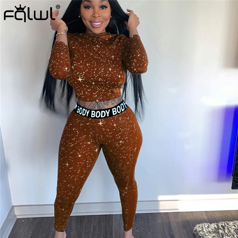 FQLWL Star Print Autumn Two 2 Piece Set Women Outfits Long Sleeve Crop Top Leggings Women Matching Sets Ladies Tracksuit Female 201007