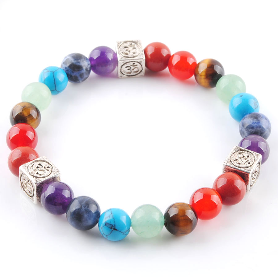 WOJIAER Natural Gem Stone Round 8mm Beads Palm Strands Bracelets 7 Chakra Healing Mala Meditation Prayer Yoga Bracelet Jewelry BK336