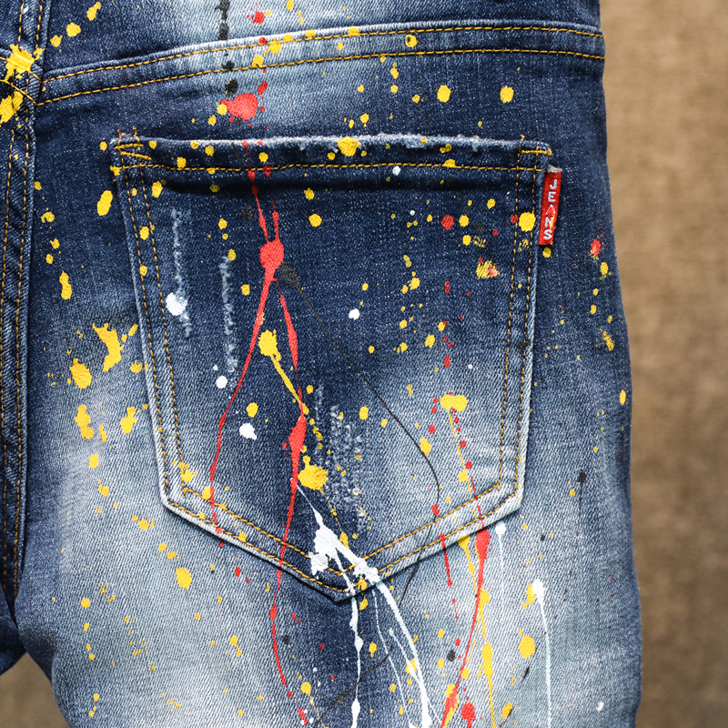 New skinny jeans men ripped jeans for men elastic paint slim pants men clothes hip hop streetwear Spring Autumn blue 201123