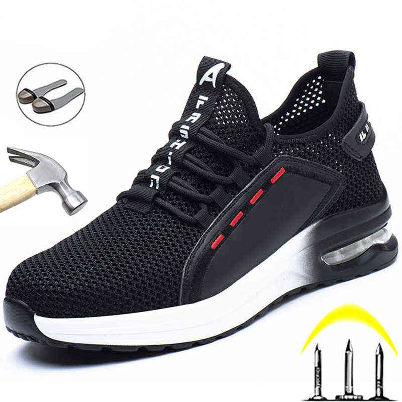 Breathable Men Work Safety Shoes Anti-smashing Steel Toe Cap Working Boots Construction Indestructible Work Sneakers Men Shoes 220105