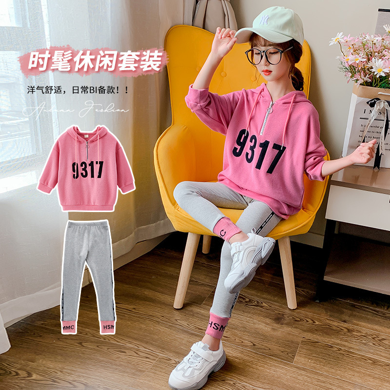 Girls Autumn Clothing Set Online Celebrity Hoodie Little Girl 2020 New Style Western Style Childrenswear FemaX1019