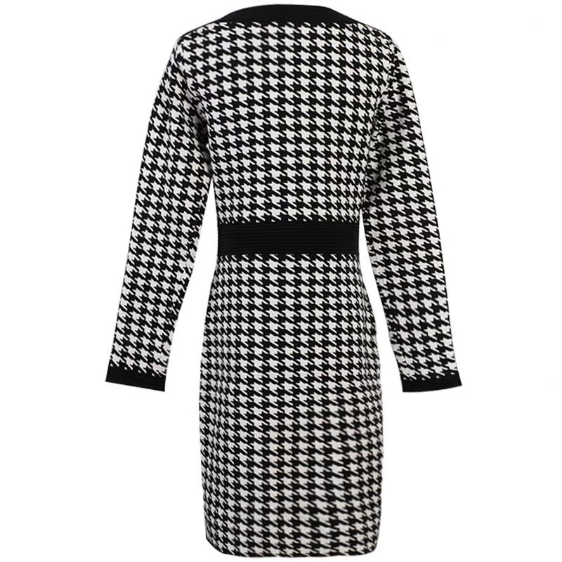 Long Sleeve Dresses Woman New Elegant Ladies Plaid Buttons Sheath Dress Vintage Women Office Dress Workwear T200519