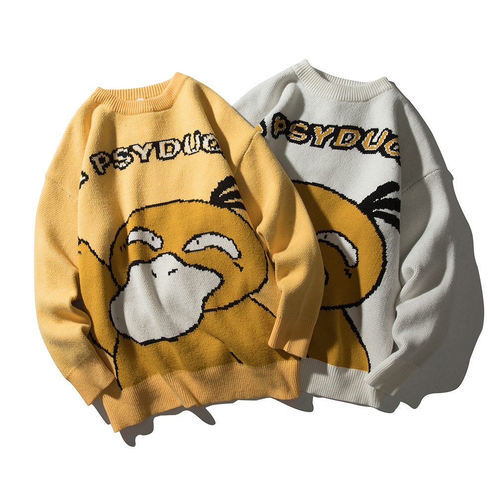 Funny Cartoon Duck Sweater Pullover Jumper Men Printed Knitted Sweater Hip Hop Harajuku Streetwear Casual Autumn Male Sweater 201116