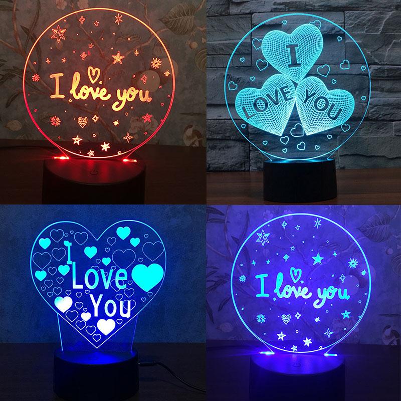 Valentines day Girlfriend Gift I LOVE YOU Colorful 3D Hologram Love Heart Stars Lamp Night light USB Acrylic Lights Party Favor
Valentines day Girlfriend Gift I LOVE YOU Colorful 3D Hologram Love Heart Stars Lamp Night light USB Acrylic Lights Party Favor