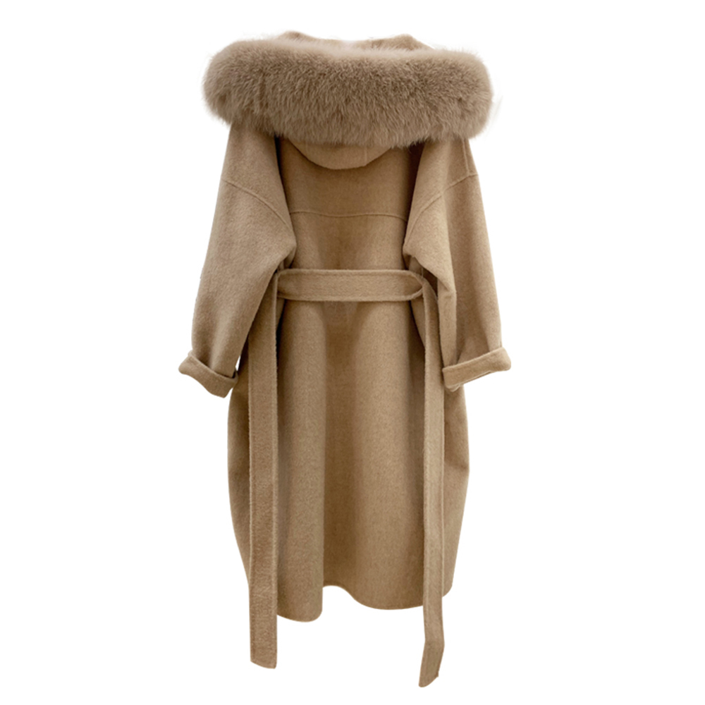 JAZZEVAR winter Casual Women long Real Fox Fur jacket Cashmere double faced Wool Outerwear Ladies oversized hooded coats 201222