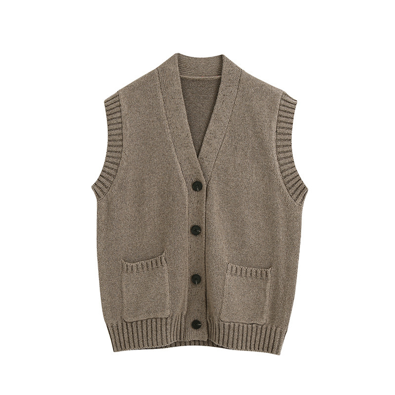 Ladies Sleeveless Vest Women Sweater Pocket Loose Knitted Jumper Casual Autumn Winter Sweater Women Oversize Cardigan Top Female 201225