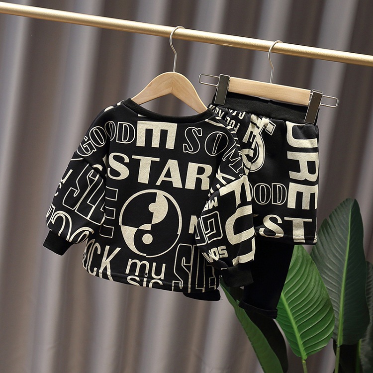 BOY'S Autumn Clothing Set Children Casual Sports Fashion Childrenswear Male Western Style Spring and Autumn Long-sleeved SweaterX1019