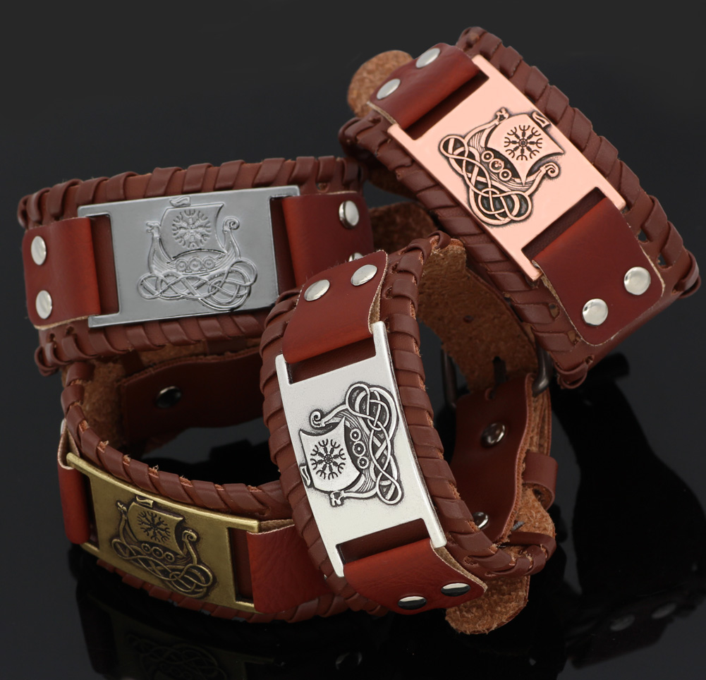 Nordic viking Dragon ship vegvisir odin leather amulet bracelet -adjustable size 19-25 cm
Nordic viking Dragon ship vegvisir odin leather amulet bracelet -adjustable size 19-25 cm
