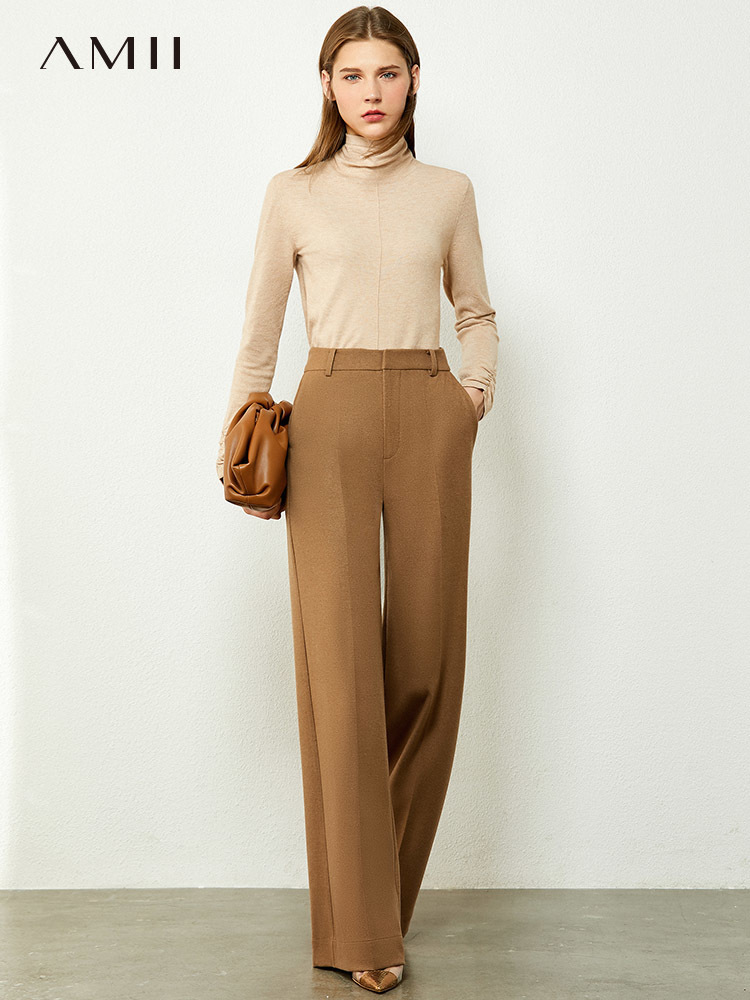 Amii Minimalism Autumn Winter Fashion OLstyle Woman Pants Causal Solid High Waist Loose Female Pants 12040647 201111