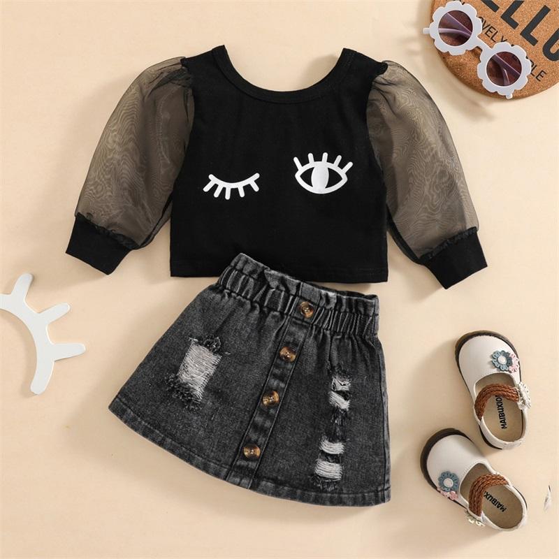 Clothing Sets Baby Girls 2PCS Skirt Set Printed Long Mesh Puff Sleeve Crew Neck Crop Tops Shirt Ripped Buttons Short Denim Outfit, White
Clothing Sets Baby Girls 2PCS Skirt Set Printed Long Mesh Puff Sleeve Crew Neck Crop Tops Shirt Ripped Buttons Short Denim Outfit, White