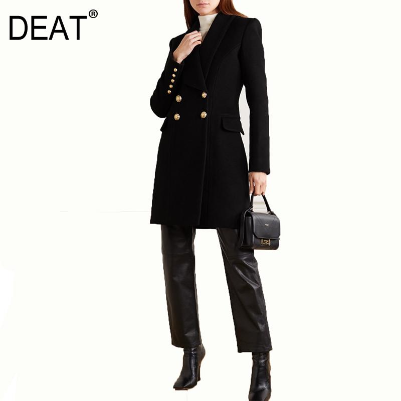 DEAT autumn and winter notched double breasted metal buttons pocket high waist knee length windbreaker wool jacket WO61601L, Black
DEAT autumn and winter notched double breasted metal buttons pocket high waist knee length windbreaker wool jacket WO61601L, Black