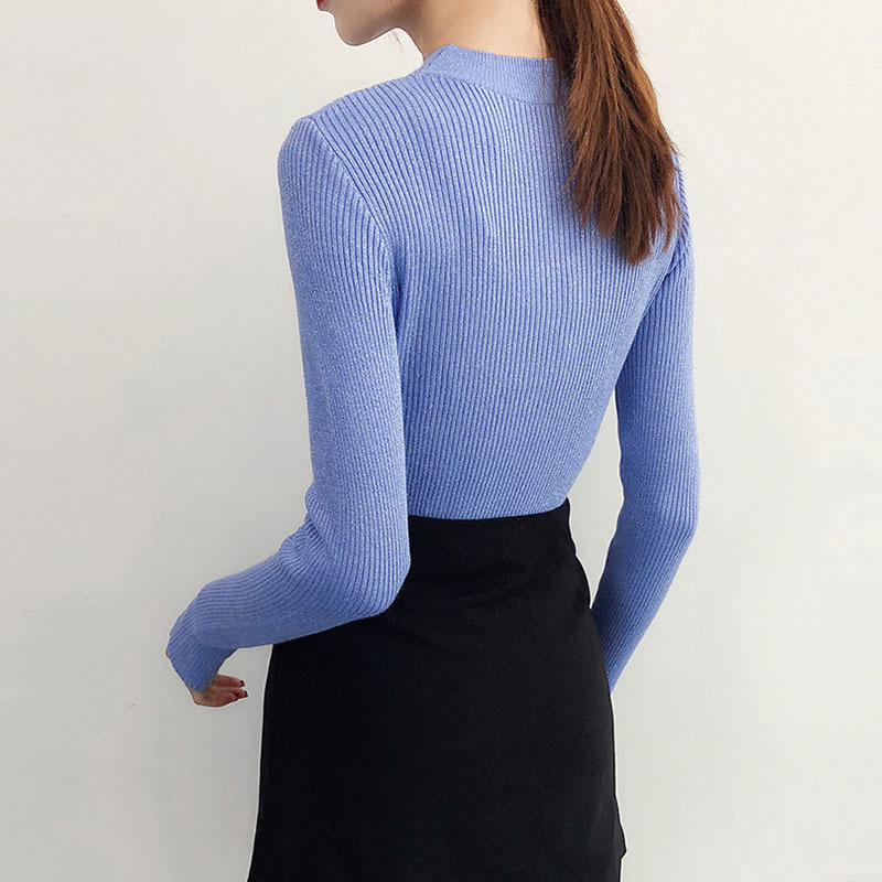 Spring Winter Long Sleeve Sweater Women Shiny Pullover Basic Femme Turtleneck Korean Style Knit Tops 5042 210510