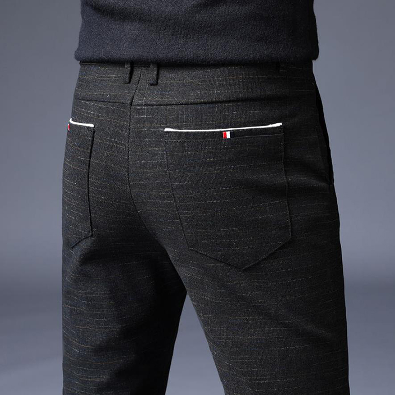 Men's Stretch Stripe Casual Pants Mens Four Seasons High Quality Business Trousers Men's Straight Harem Pants 201027