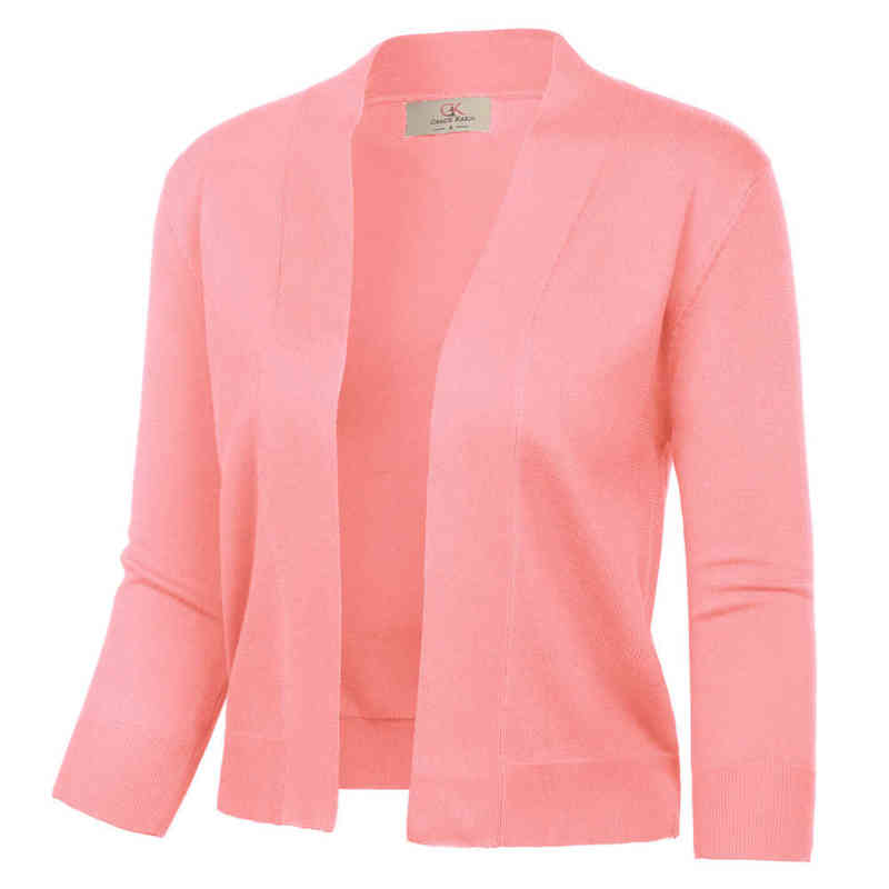 jacket Women shrug 3/4 Sleeve Opening Front bolero solid slim autumn spring ladies elegant Cropped Length Knitting Coat Tops 220114
