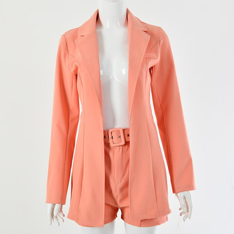 Outfits 2020 Pink Blazer Suit Top Shorts 2 Two Pieces Set with Belt Autumn Winter Women Streetwear Coat Jacket Sets Office GV993