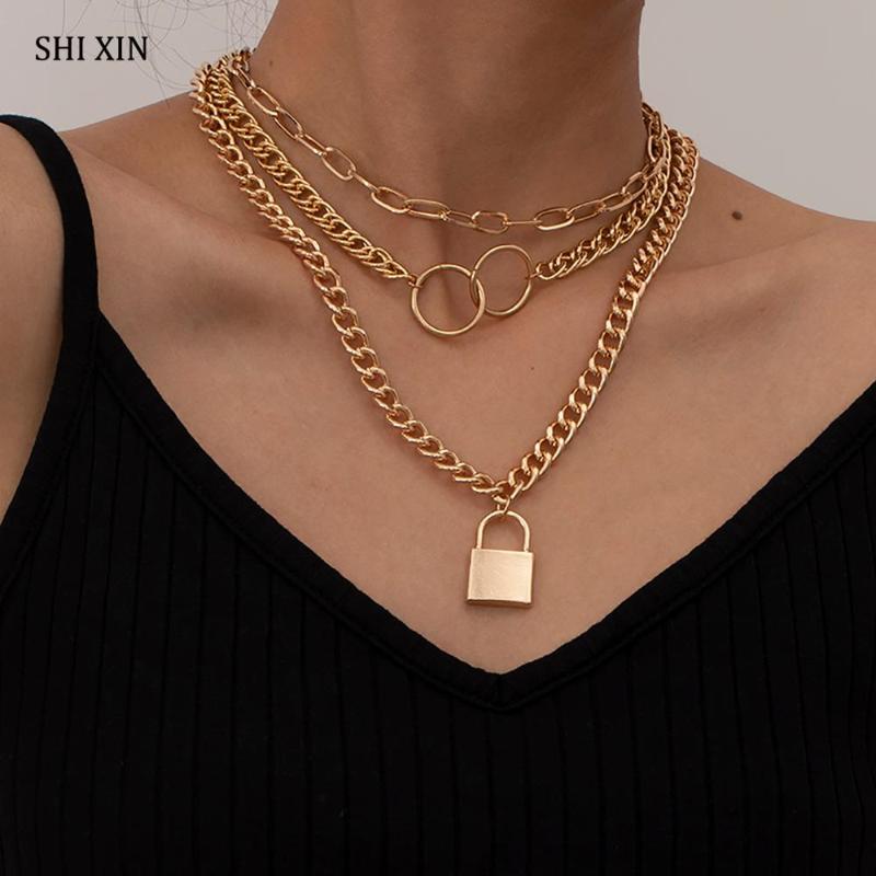 SHIXIN 3 Pce/Set Chunky Choker Colar Chain With Lock Pendant Necklace for Women Layered Fashion Padlock Necklace on Neck Jewelry
SHIXIN 3 Pce/Set Chunky Choker Colar Chain With Lock Pendant Necklace for Women Layered Fashion Padlock Necklace on Neck Jewelry