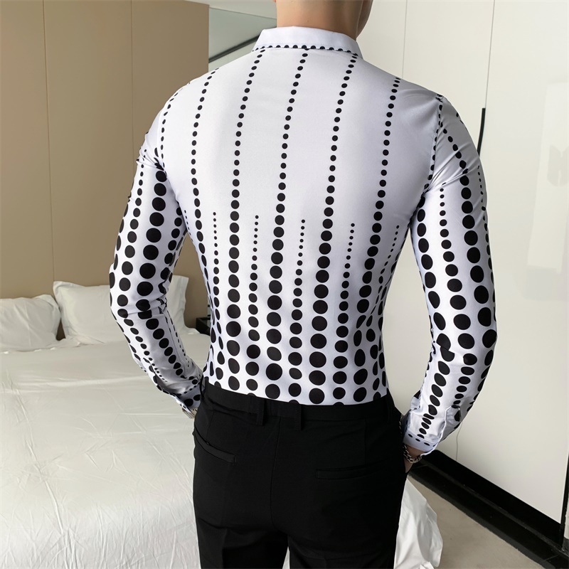 Korean Fashion Men Dotted Shirts Autumn New Long Sleeve Men Shirt Formal Wear Slim Fit Casual Work Shirts for Men Clothing 3XLM 201124