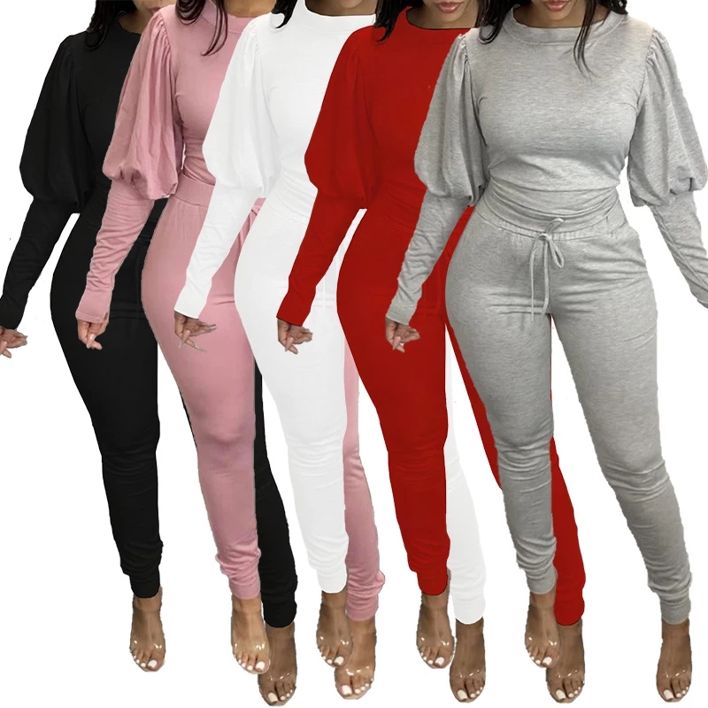 Puff Sleeve Elegant O-neck Solid Top and Pants Two Piece Set Tracksuit Women Jogger Sporty Party Club Outfits Active, Gray
Puff Sleeve Elegant O-neck Solid Top and Pants Two Piece Set Tracksuit Women Jogger Sporty Party Club Outfits Active, Gray