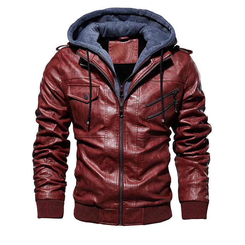 FGKKS Men Motorcycle Leather Jackets Winter Male Fashion Casual Hooded Faux Jacket Mens Warm PU Leather Jackets Coats 201128