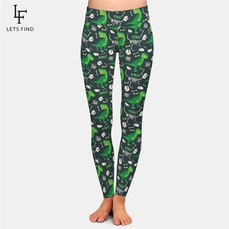 Fashion 3D Print Dinosaur Milk Silk Black Leggings High Waist Top Quality Sexy Fitness Leggings Plus Size Woman Pant 201202