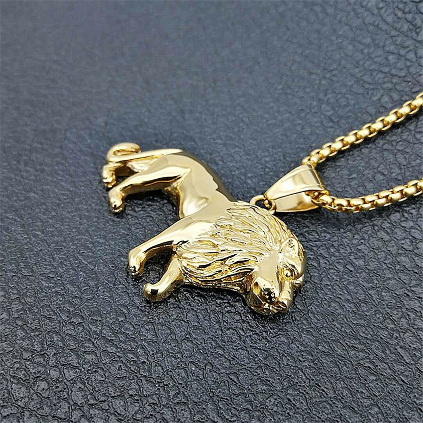 Stainless Steel Lion Necklace for WomenMenGold Color Lions Head Pendant Animal JewelryAfrica Lion Ethiopian Best Gift 201014