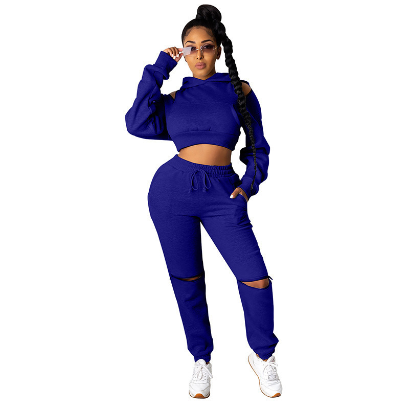 Women Clothing tracksuits Two Piece Set Winter Tracksuit Ladies Hooded Strapless Pullover Long Pants Suits Female Casual Sports Outfits