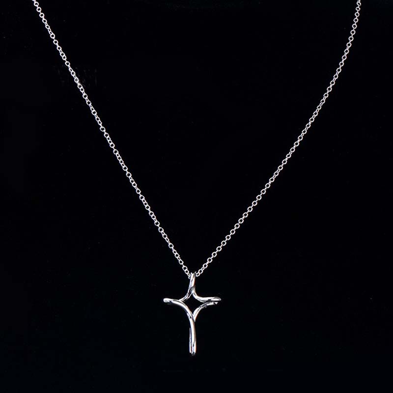 Fashion 925 Sterling Silver Plated Infinity Twist Looped Cross Pendant Necklace For Women Plain Polished 17 Inch Chain
