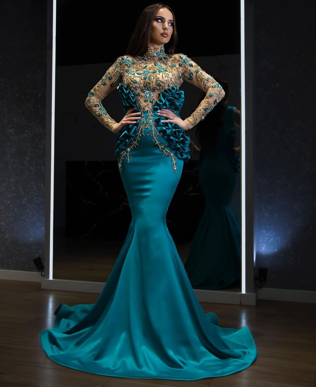 arabic aso ebi stylish luxurious sexy evening dresses lace beaded prom dresses mermaid formal party second reception gowns zj339