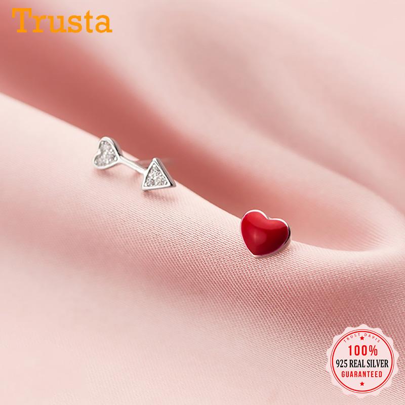 Stud Trustdavis Real 925 Sterling Silver Sweet Asymmetric Red Heart Arrow CZ Earring For Women Wedding Party Fine Jewelry DS644
Stud Trustdavis Real 925 Sterling Silver Sweet Asymmetric Red Heart Arrow CZ Earring For Women Wedding Party Fine Jewelry DS644