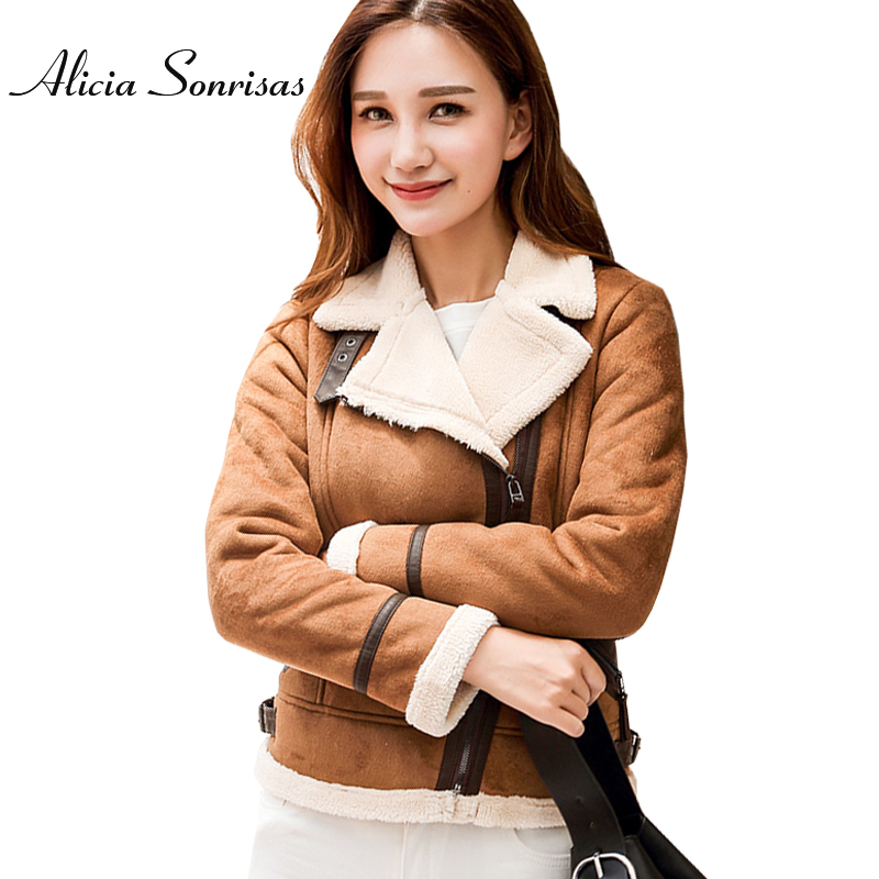 Women Faux Sheepskin Shearling Coat New Warm Suede Jacket Motorcycle Lamb Fur Coats Brown Leather Jacket AS30100 201020