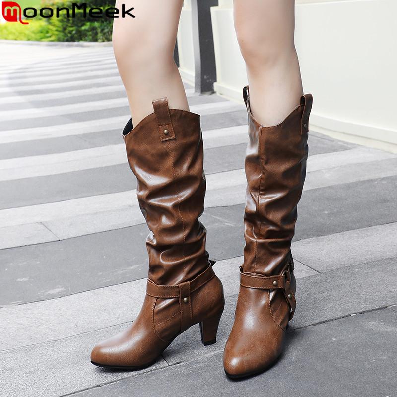 MoonMeek big size 34-43 fashion mid calf boots women round toe slip on high heels ladies boots pleated autumn winter women, Brown
MoonMeek big size 34-43 fashion mid calf boots women round toe slip on high heels ladies boots pleated autumn winter women, Brown