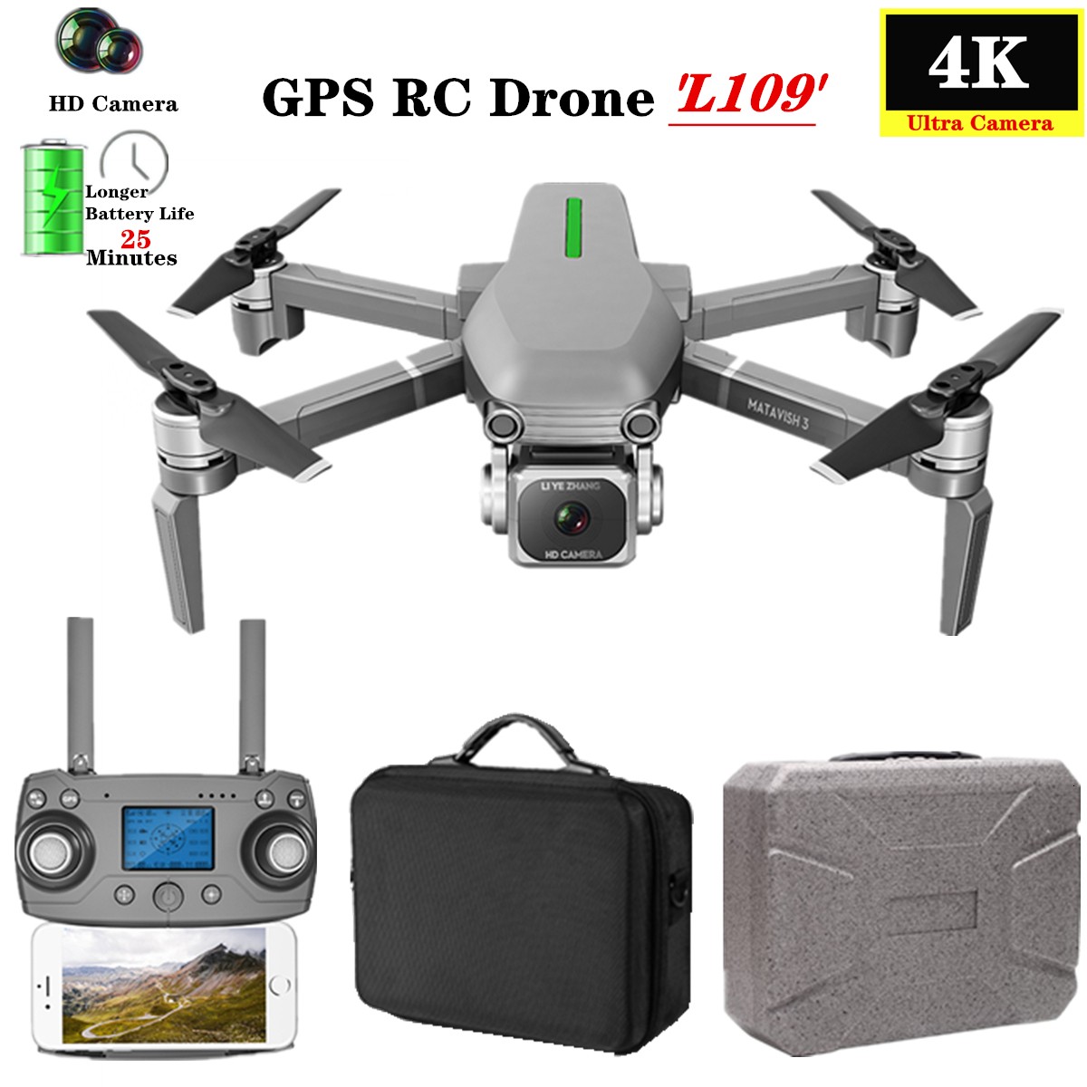 L109 RC Drone Quadcopter 4K HD Camera 5G WiFi GPS Drones With One Key Return Altitude Hold 600m WiFi Image Distance dron toys, L109 600m
L109 RC Drone Quadcopter 4K HD Camera 5G WiFi GPS Drones With One Key Return Altitude Hold 600m WiFi Image Distance dron toys, L109 600m