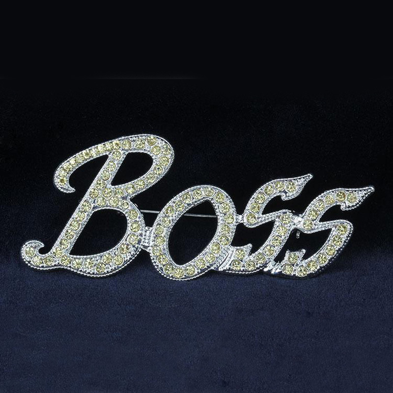 Fashion Bling Bling 18K Gold Plated Austrian Crystal Boss Brooches for Men Women Wedding Jewelry Nice Gift Wholesale Price