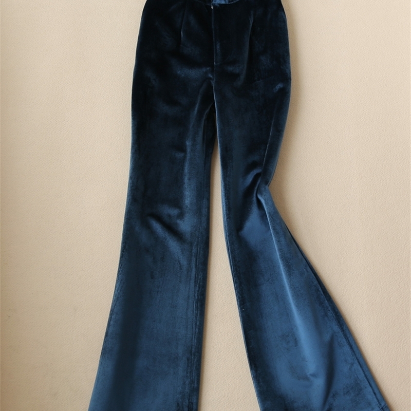 Women's Fall/Winter Collection High-Quality Casual Gold Veet With Wide-Leg Pants - Two-Piece OL Suit