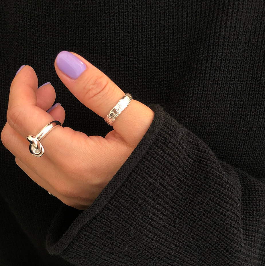 New minimalism 925 sterling silver handmade vintage jewelry American European designer knot adjustable rings in gold and rhodium colors