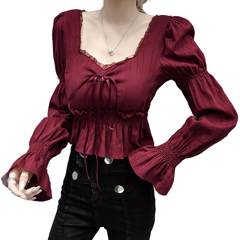 Short Shirts Women Summer Slim Pleated Lace Stitching Ribbon Long Sleeved Square-neck Tops Harajuku Shirt Women Blouses, Red shirts
Short Shirts Women Summer Slim Pleated Lace Stitching Ribbon Long Sleeved Square-neck Tops Harajuku Shirt Women Blouses, Red shirts