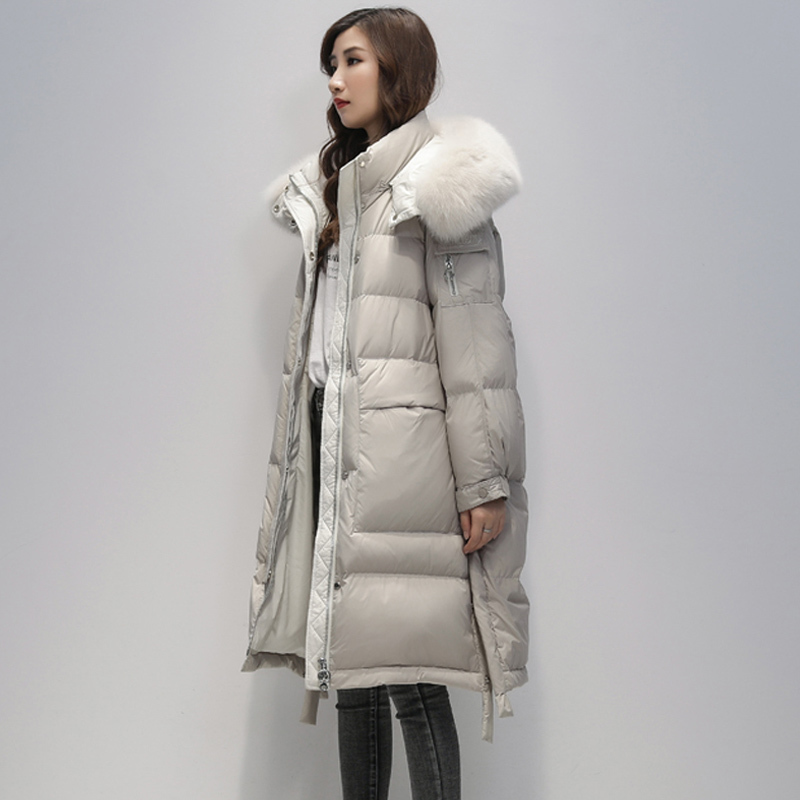 Thicken Long Down Jacket Women Real Fox Fur Collar Hooded Winter Women's Jacket Causal Coat Female White Duck Down Coats 201019