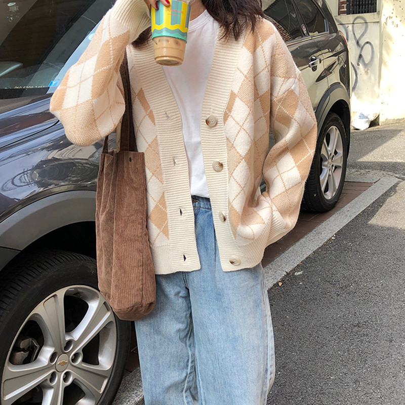 2 colors autumn korean style color patchwork rabbit fur soft V neck plaid knittd cardigans womens sweaters womens (F1413) 201030wtt