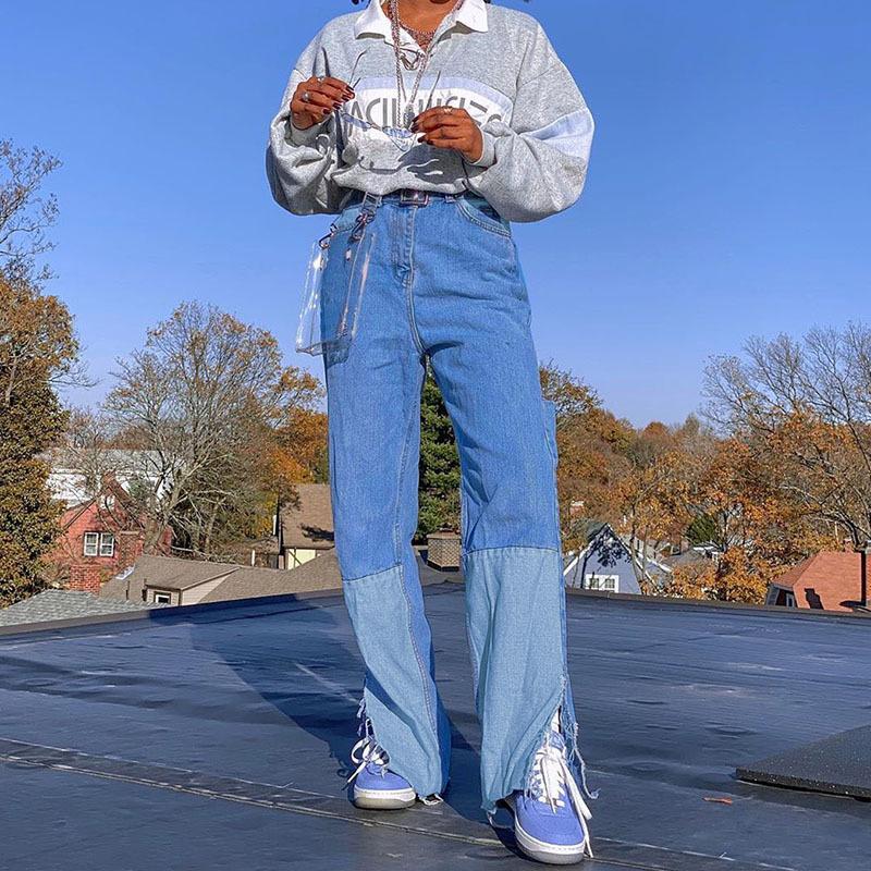 High Waist Straight Jeans Women Aesthetic Denim Pants Ankle Slit Cut Two Color Block Contrast Trousers Stitch Female Boyfriend, Black
High Waist Straight Jeans Women Aesthetic Denim Pants Ankle Slit Cut Two Color Block Contrast Trousers Stitch Female Boyfriend, Black