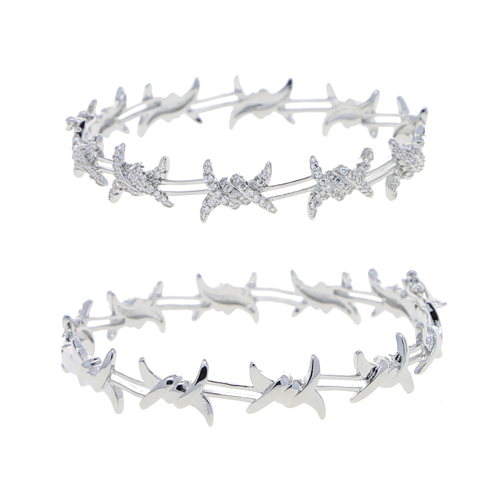 Fashion 2024 New Women Jewelry Micro Pave Clear Cubic Zirconia CZ Barbed Wire Bangle Bracelet High Quality Wholesale